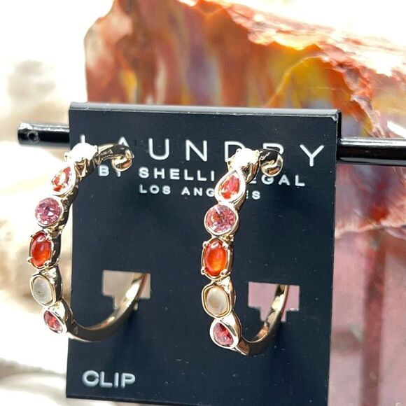 Gold Amber Purple Moonstone Hoop Earrings Laundry by Shelli Segal $16ea 3/$25 - Picture 11 of 11
